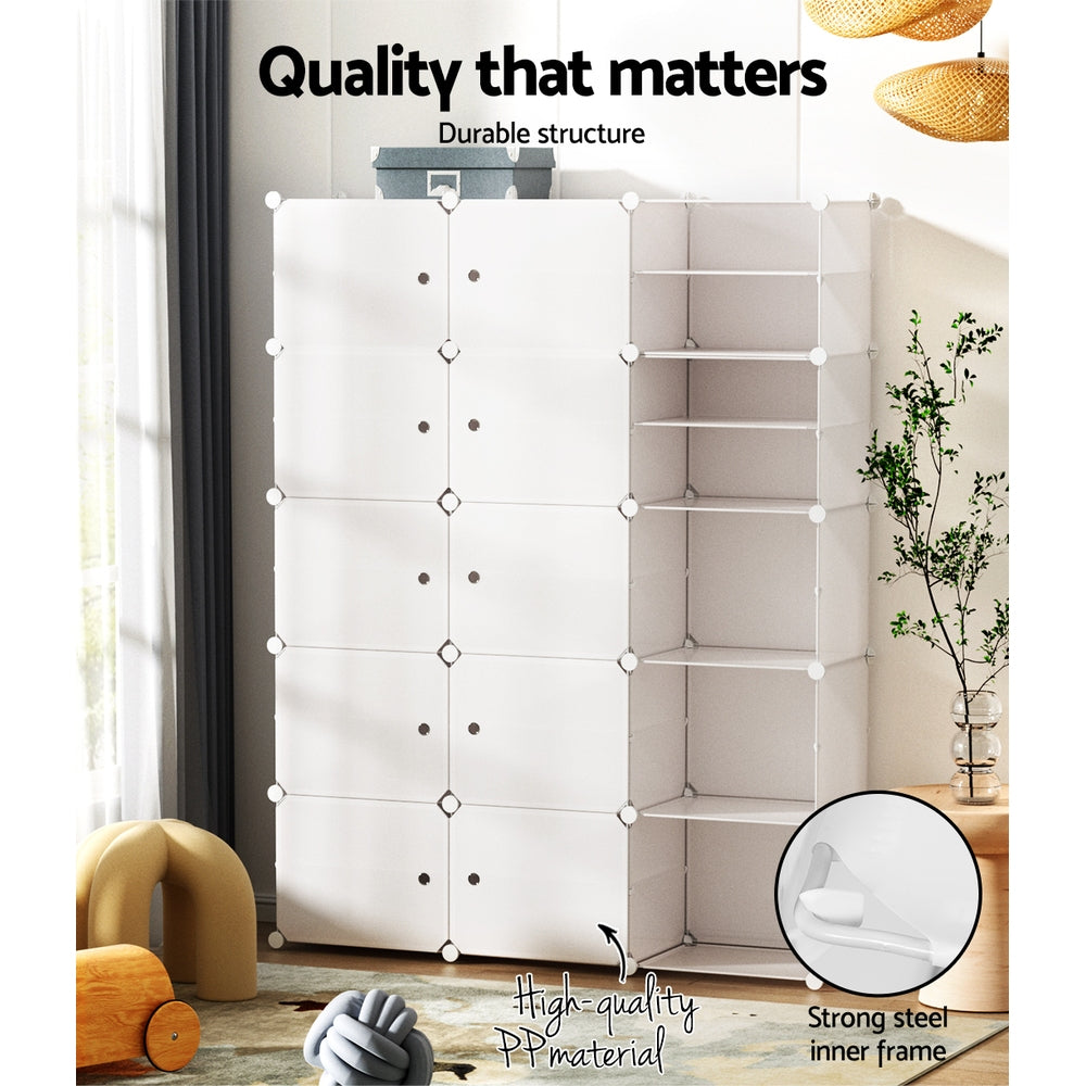 Artiss Shoe Rack Storage Cabinet DIY 15 Storage Cube Stackable White-3