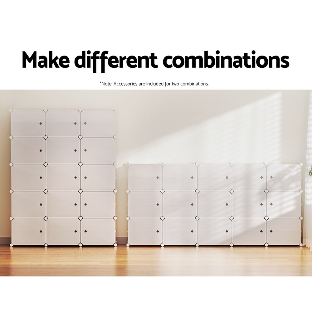 Artiss Shoe Rack Storage Cabinet DIY 15 Storage Cube Stackable White-6