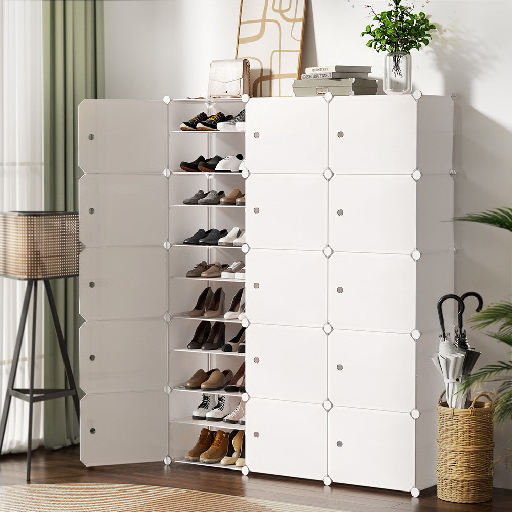 Artiss Shoe Rack Storage Cabinet DIY 15 Storage Cube Stackable White-0