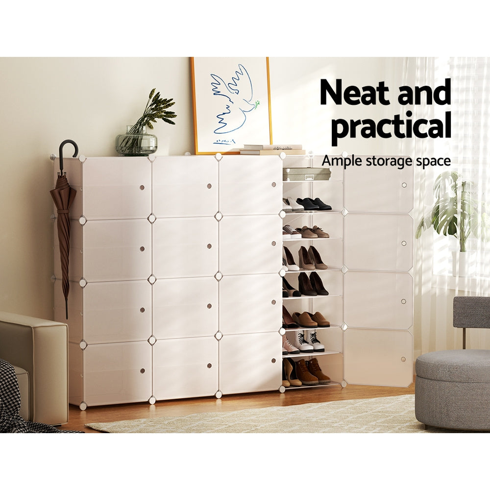 Artiss Shoe Rack DIY 16 Storage Cube Stackable White-3