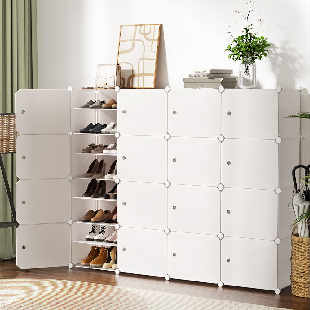 Artiss Shoe Rack DIY 16 Storage Cube Stackable White-7