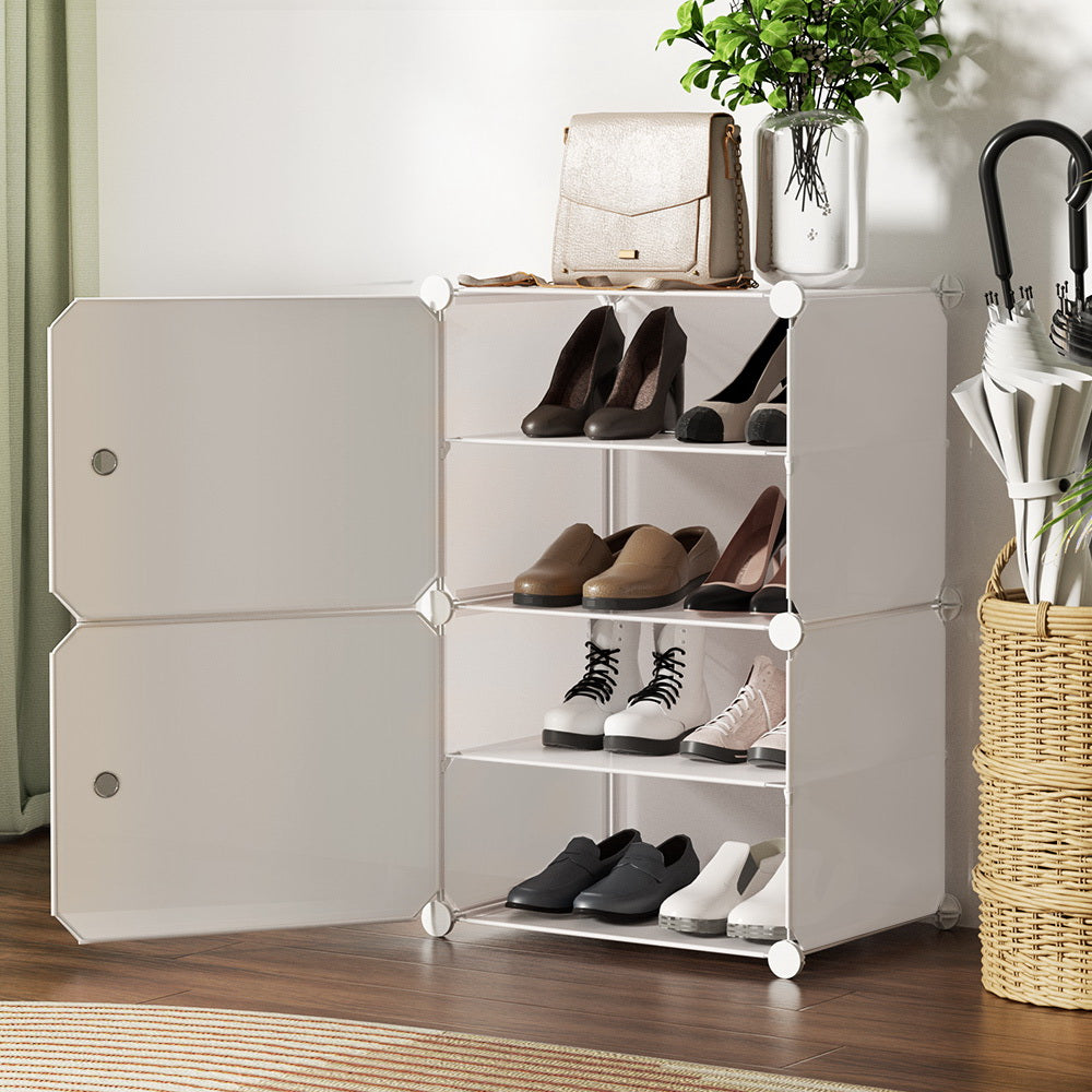 Artiss Shoe Rack DIY Set of 2 Storage Cube Stackable White-7