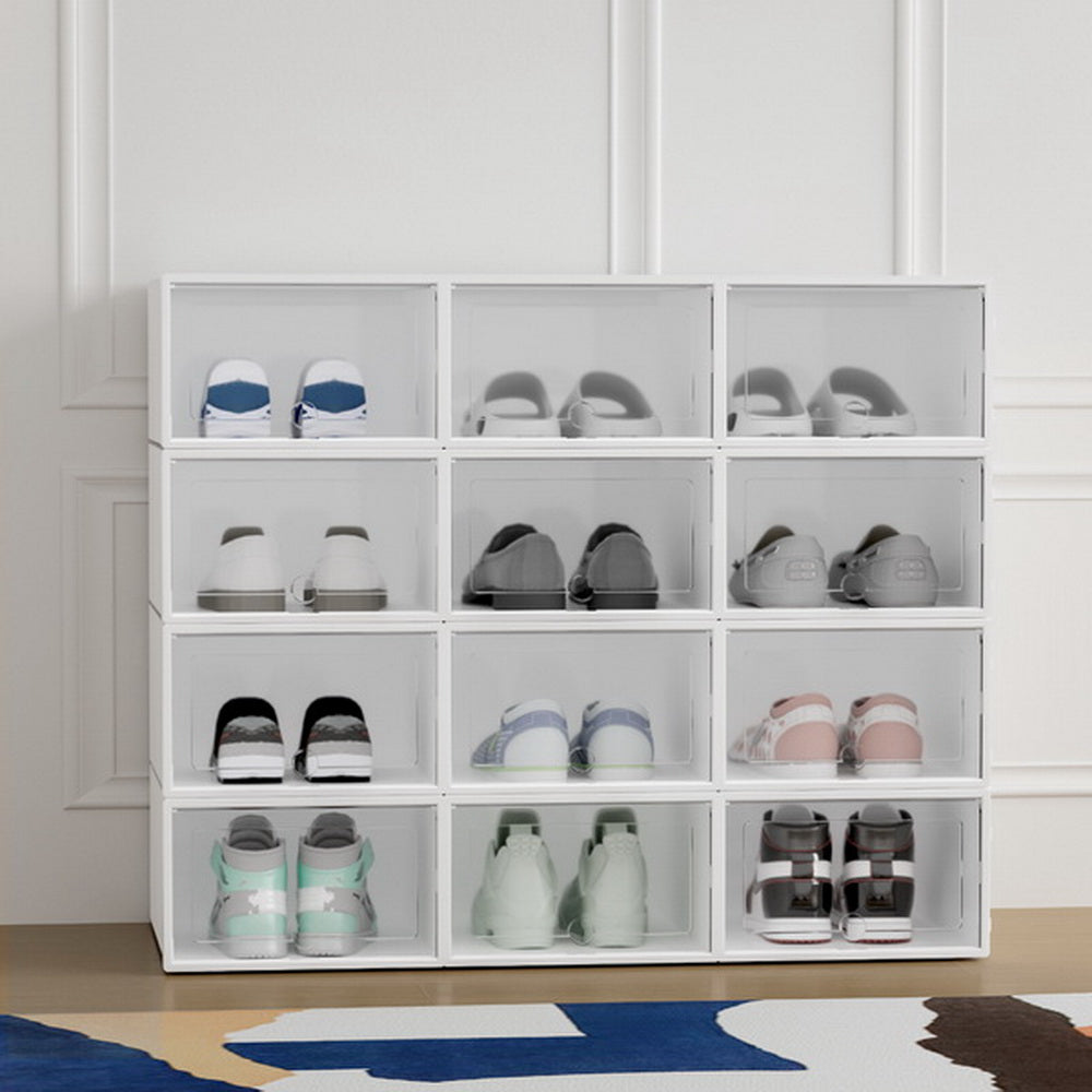 Artiss Shoe Box Rack DIY Set of 12 Stackable White Abel-0