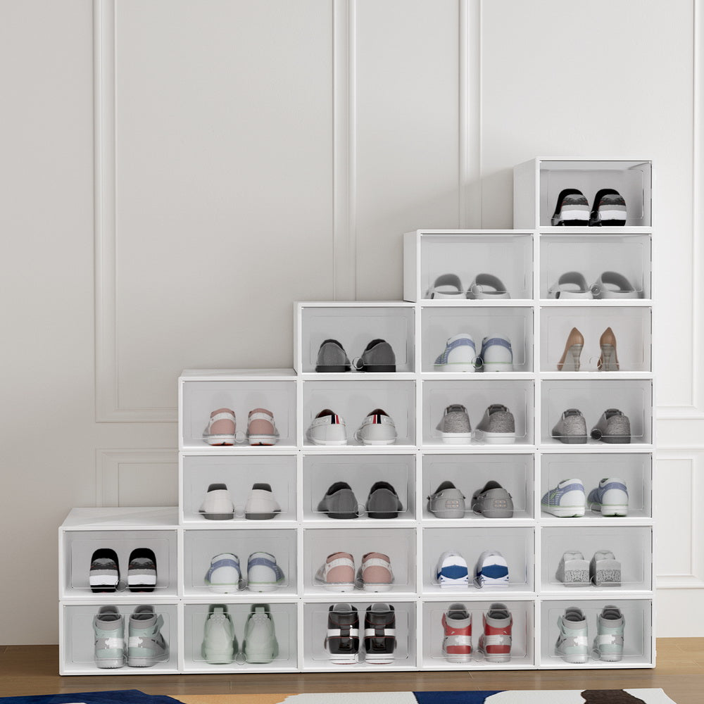 Artiss Shoe Box Rack DIY Set of 24 Stackable White Abel-6