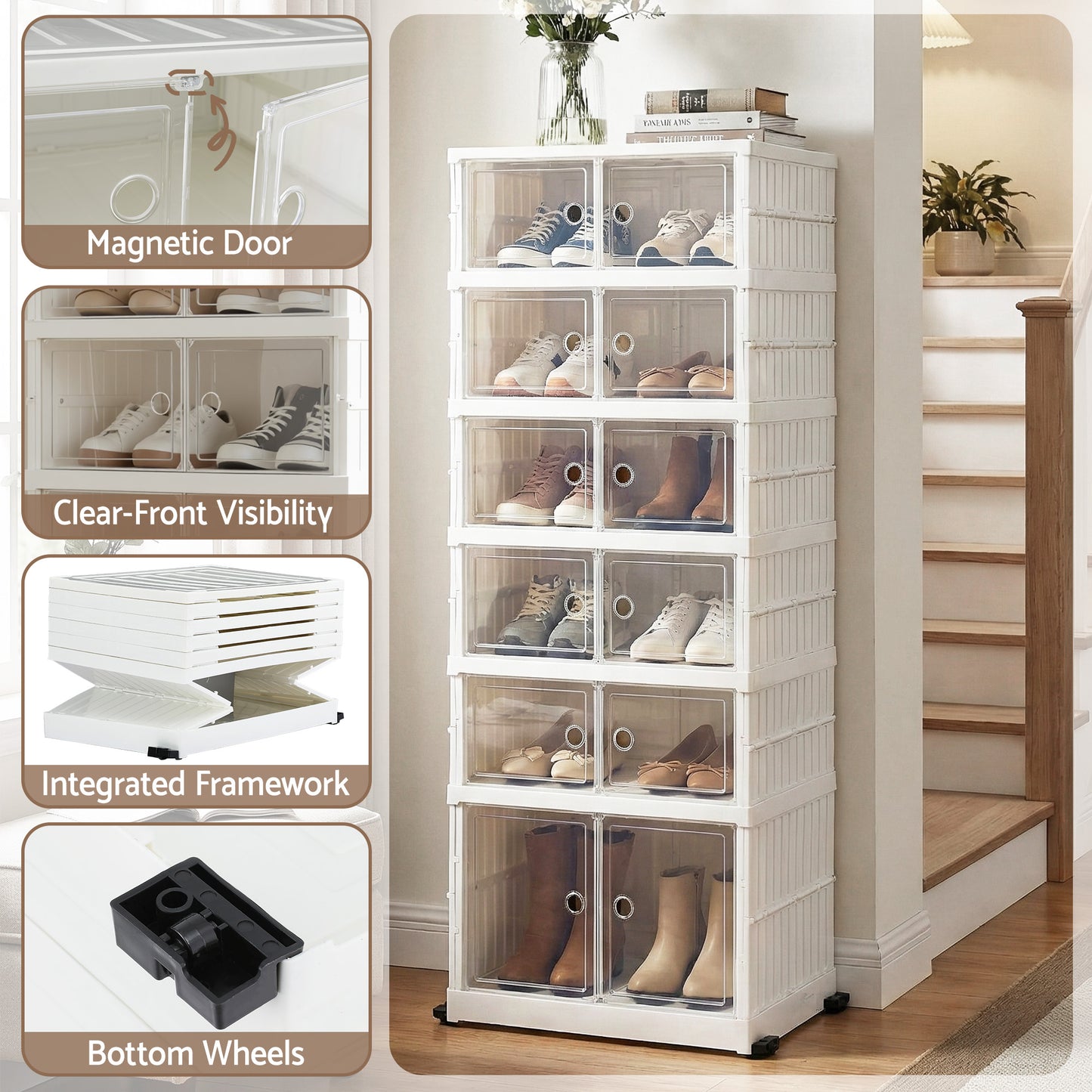Artiss Foldable Shoe Storage Box 6 Tier 12 Pairs Entryway