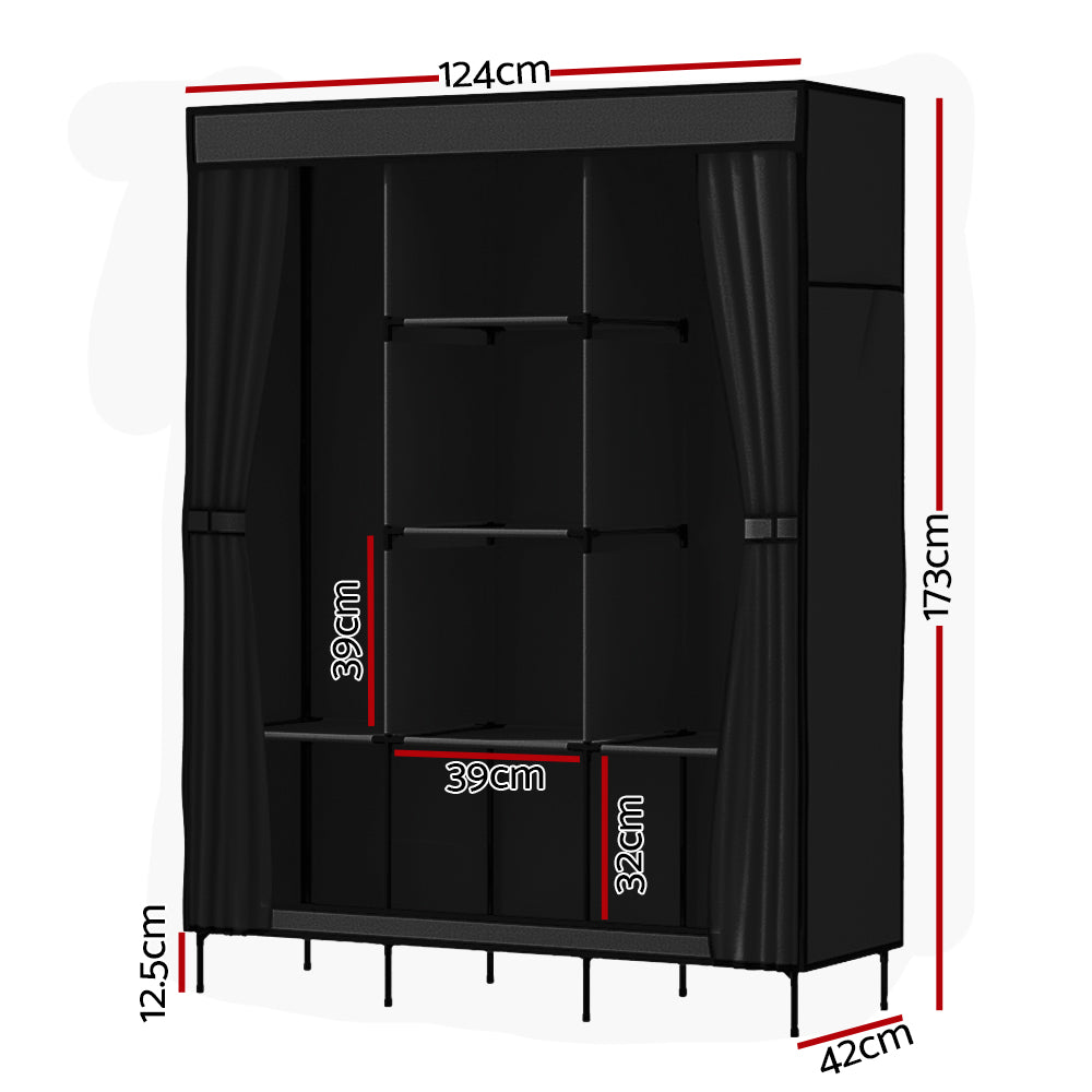 Artiss Large Portable Clothes Closet Wardrobe with Shelf Black-1