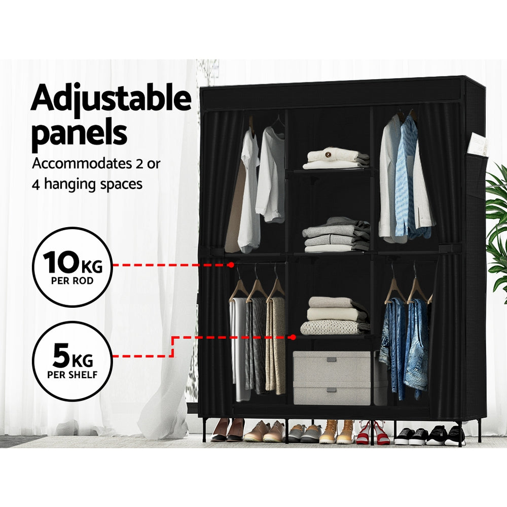 Artiss Large Portable Clothes Closet Wardrobe with Shelf Black-4