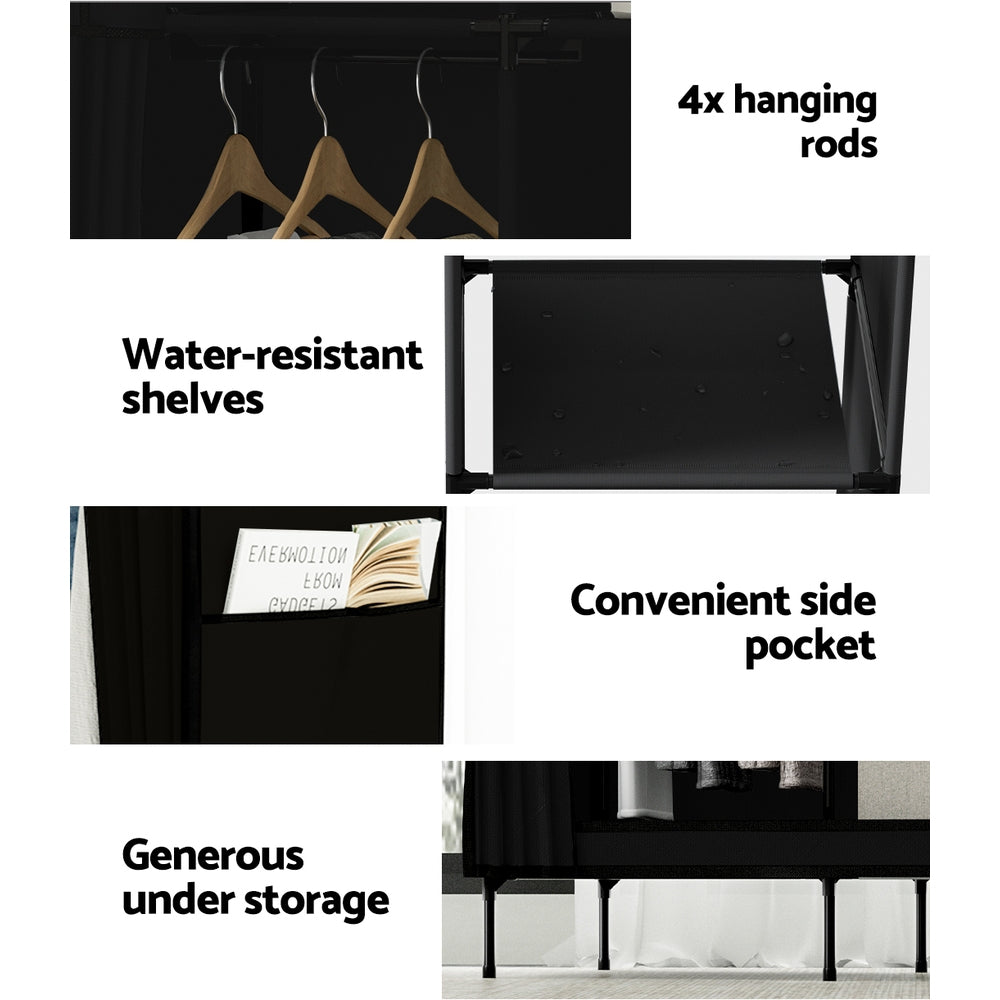 Artiss Large Portable Clothes Closet Wardrobe with Shelf Black-5