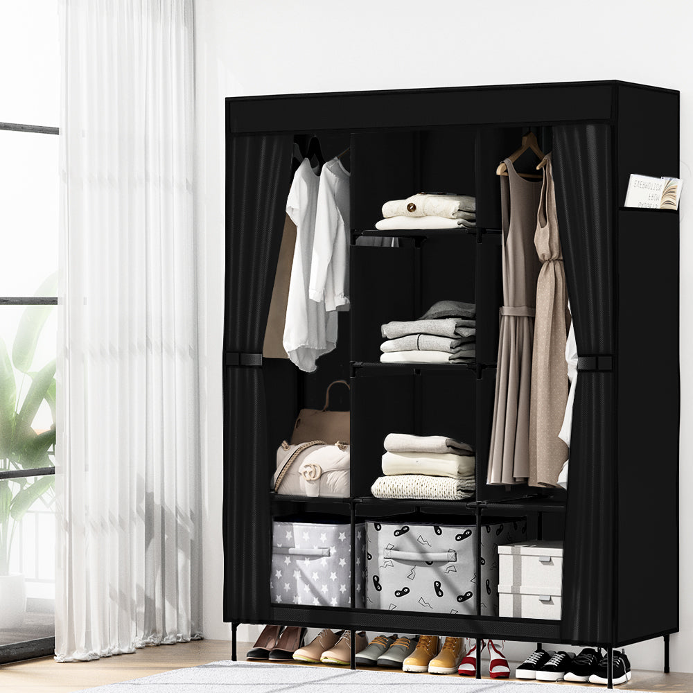 Artiss Large Portable Clothes Closet Wardrobe with Shelf Black-7