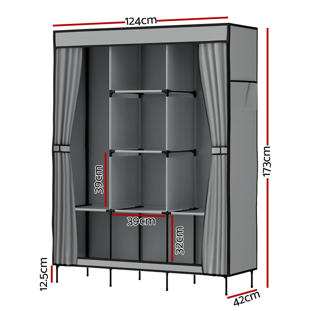 Artiss Large Portable Clothes Closet Wardrobe with Shelf Grey-1