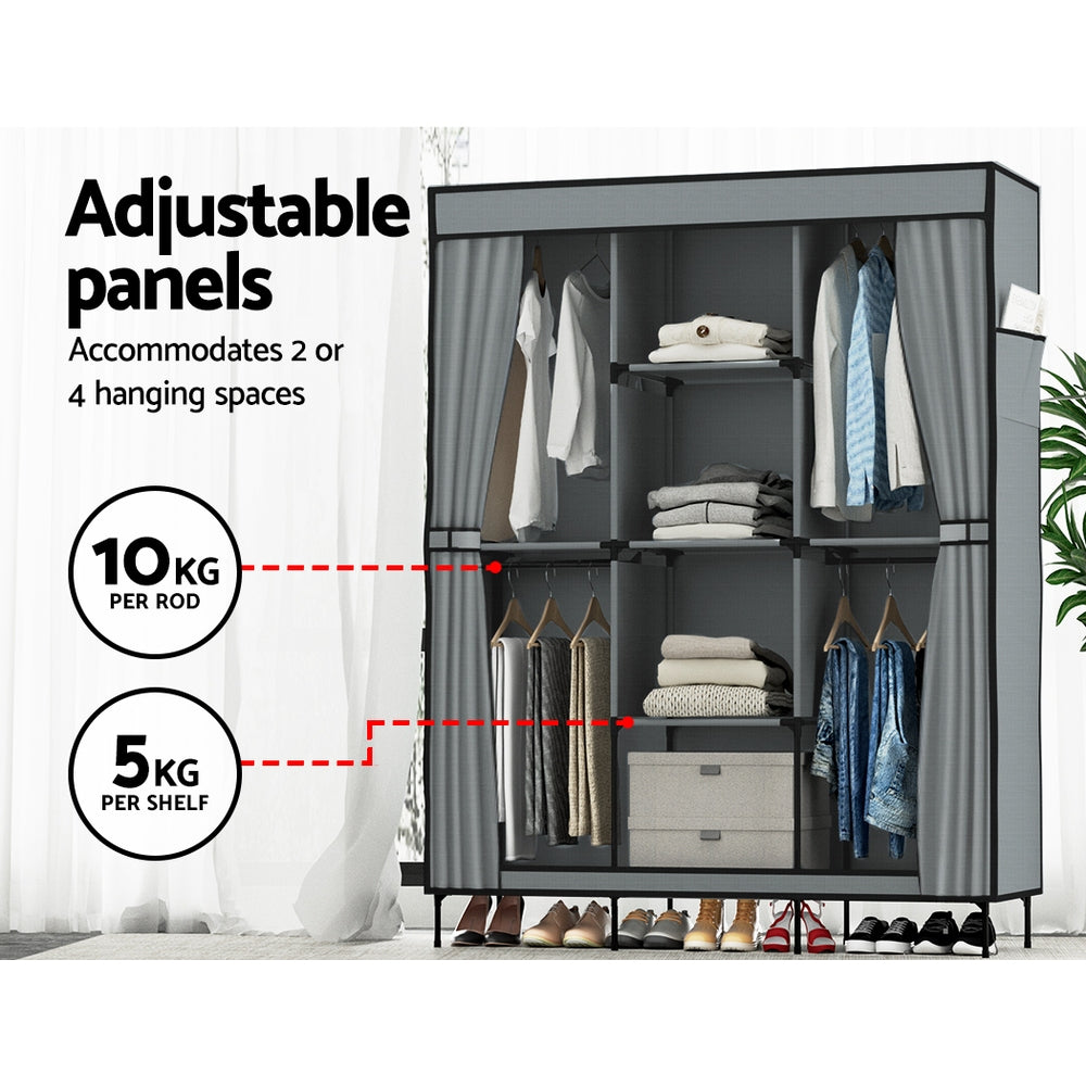 Artiss Large Portable Clothes Closet Wardrobe with Shelf Grey-4