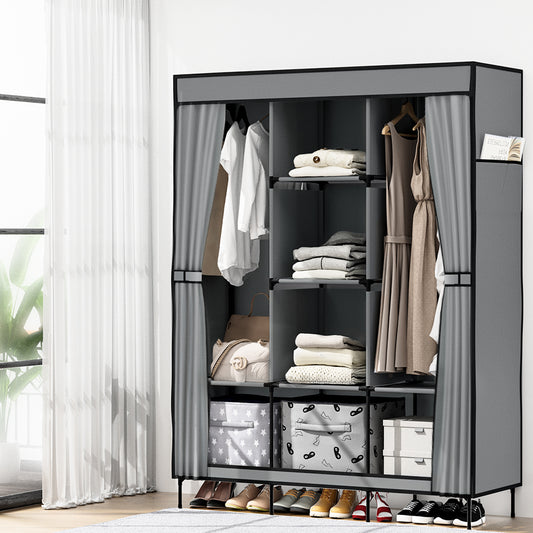 Artiss Large Portable Clothes Closet Wardrobe with Shelf Grey-0