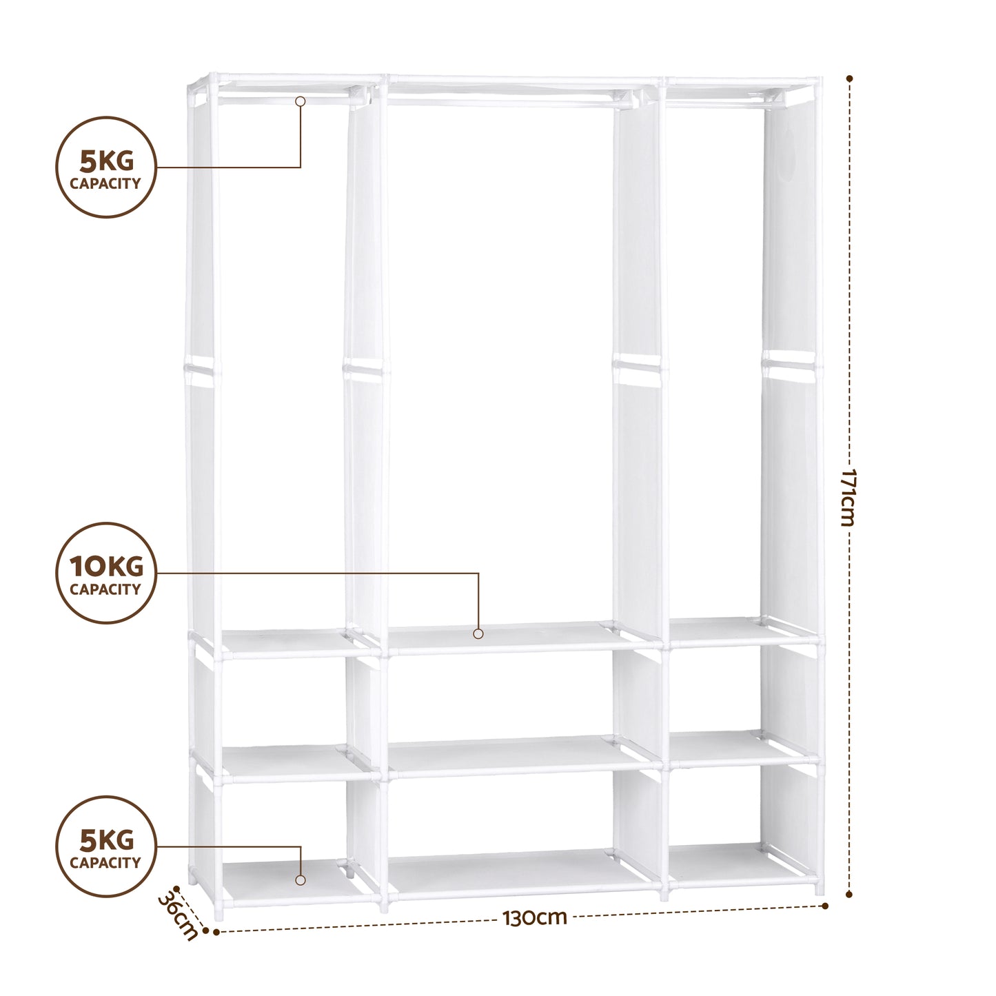 Artiss Large Portable Clothes Closet Wardrobe with Open Shelf White
