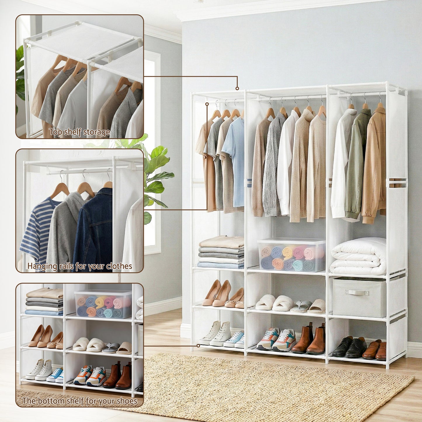 Artiss Large Portable Clothes Closet Wardrobe with Open Shelf White