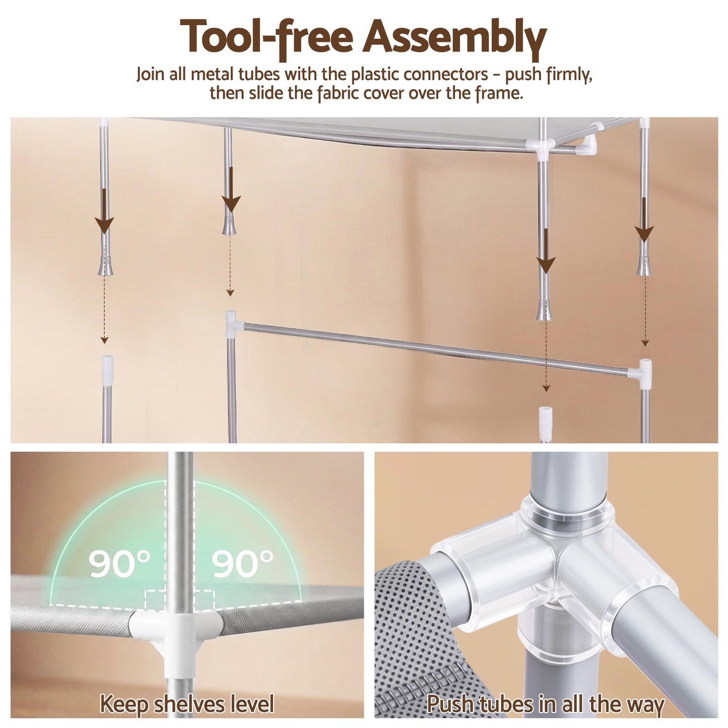 Artiss Large Portable Clothes Closet Wardrobe with Tiebacks Grey