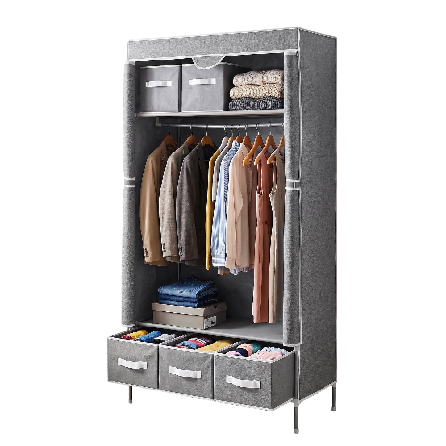 Artiss Large Portable Clothes Closet Wardrobe with Tiebacks Grey