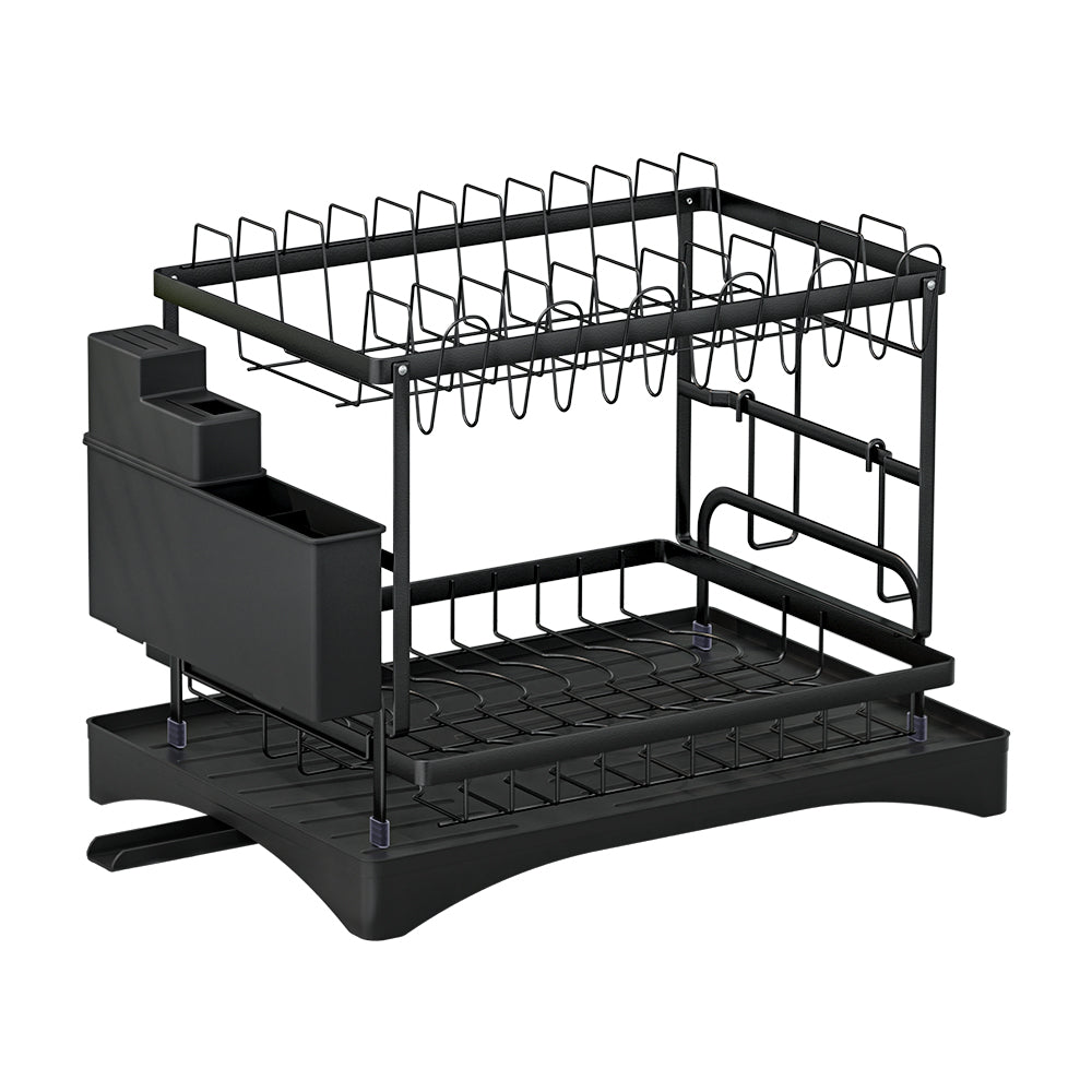 Cefito Dish Rack Expandable Drying Drainer Cutlery Holder Tray Kitchen 2 Tiers-0