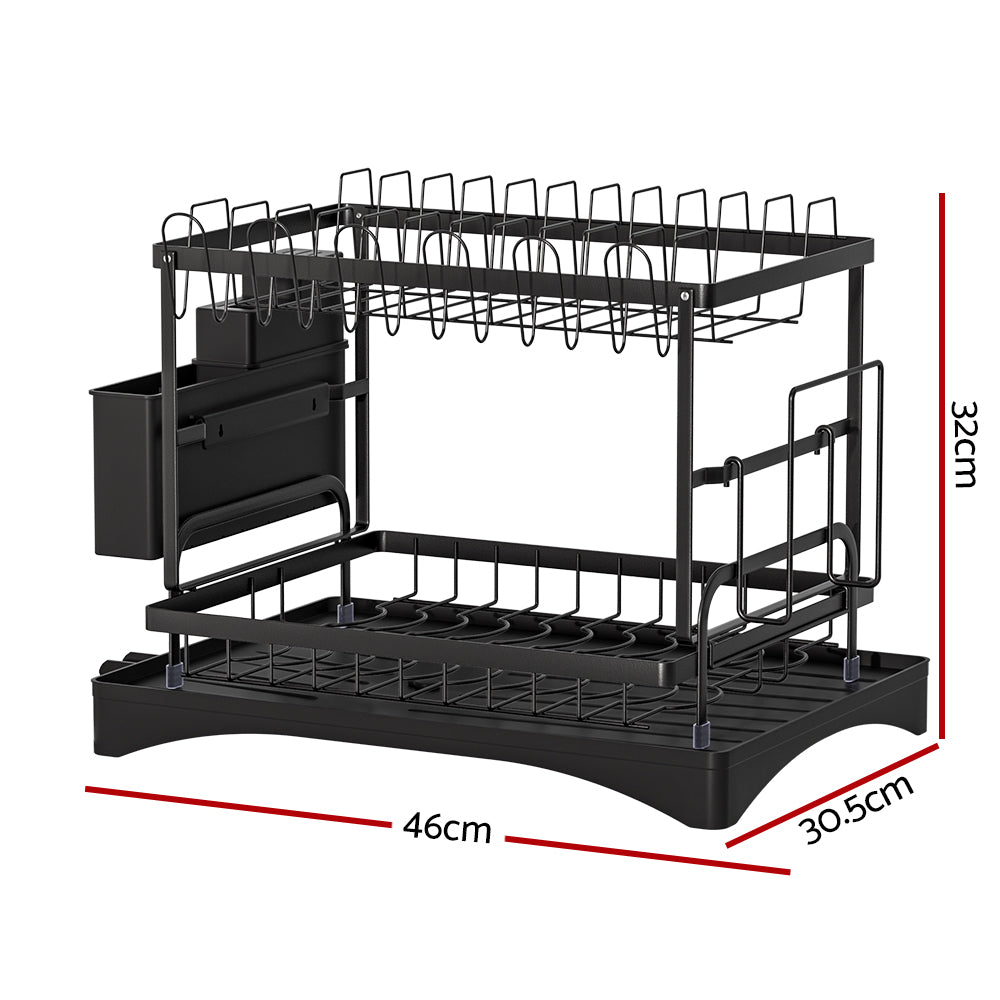 Cefito Dish Rack Expandable Drying Drainer Cutlery Holder Tray Kitchen 2 Tiers-1