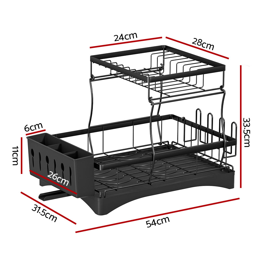 Cefito Dish Rack Expandable Drying Drainer Cutlery Holder Tray Kitchen 2 Tiers-1