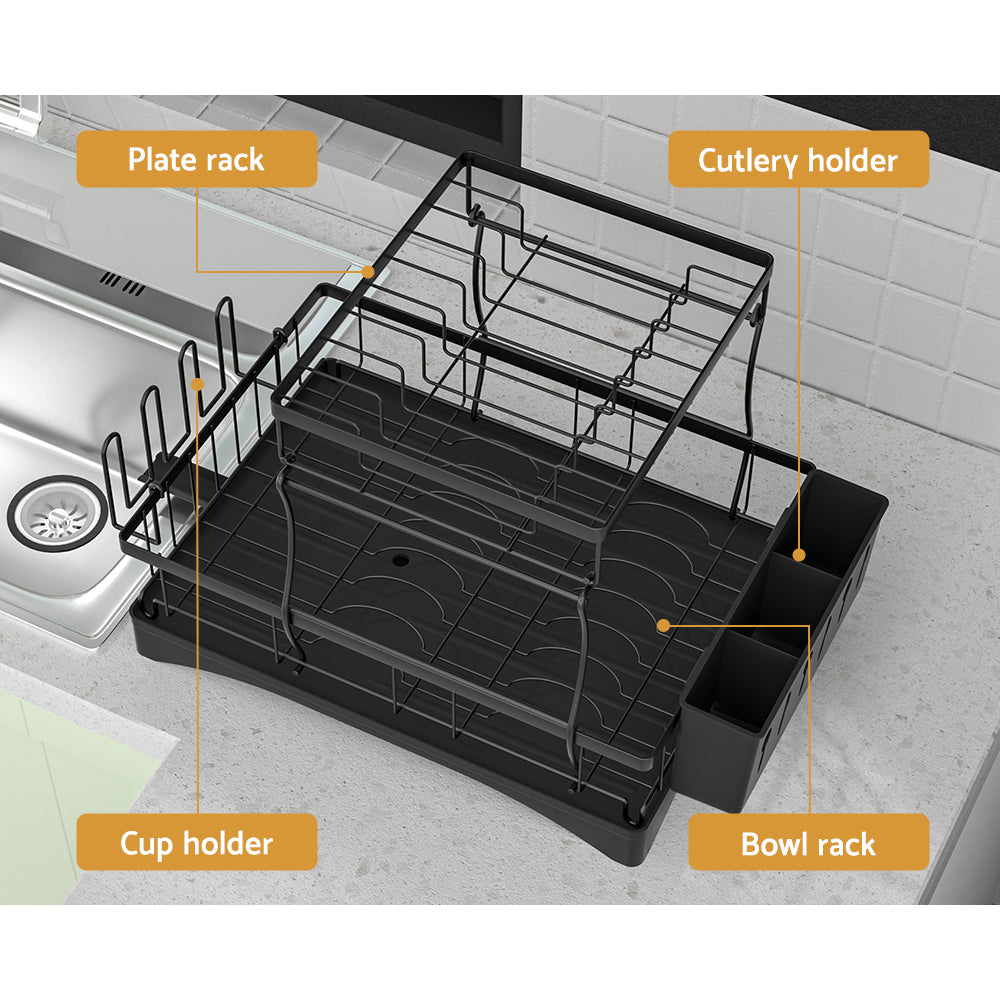 Cefito Dish Rack Expandable Drying Drainer Cutlery Holder Tray Kitchen 2 Tiers-3