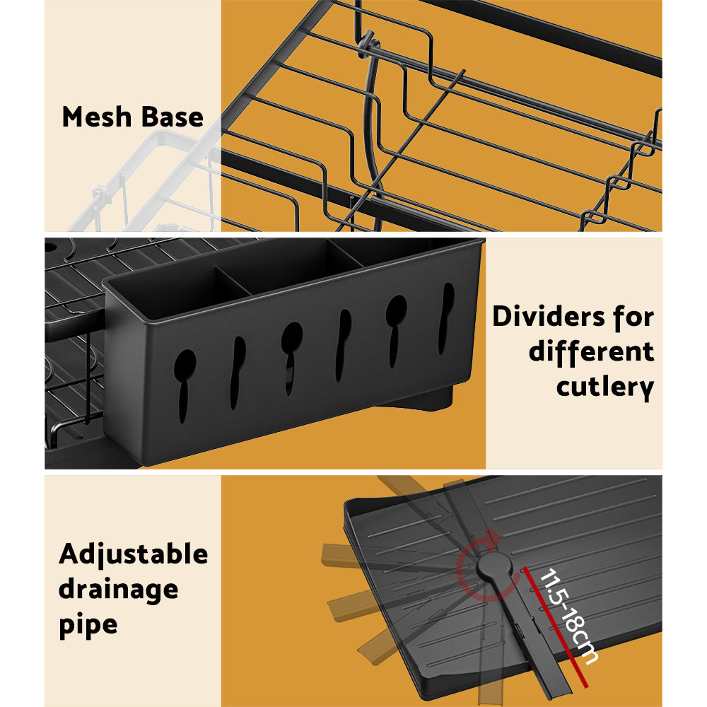 Cefito Dish Rack Expandable Drying Drainer Cutlery Holder Tray Kitchen 2 Tiers-5