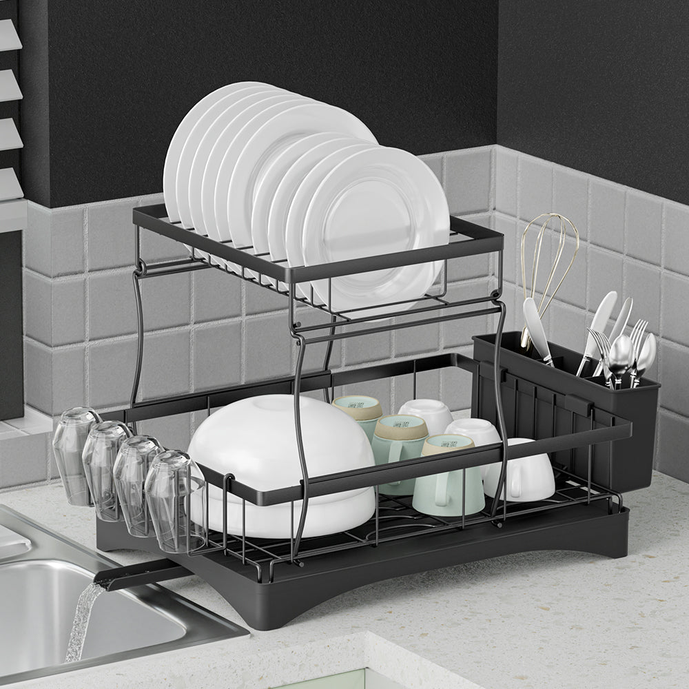 Cefito Dish Rack Expandable Drying Drainer Cutlery Holder Tray Kitchen 2 Tiers-6