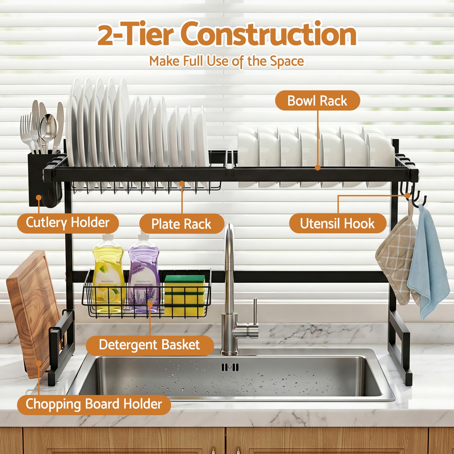 Cefito Dish Drying Rack for Kitchen Storage Organisation Kitchen Sink Organiser Dish Drainer