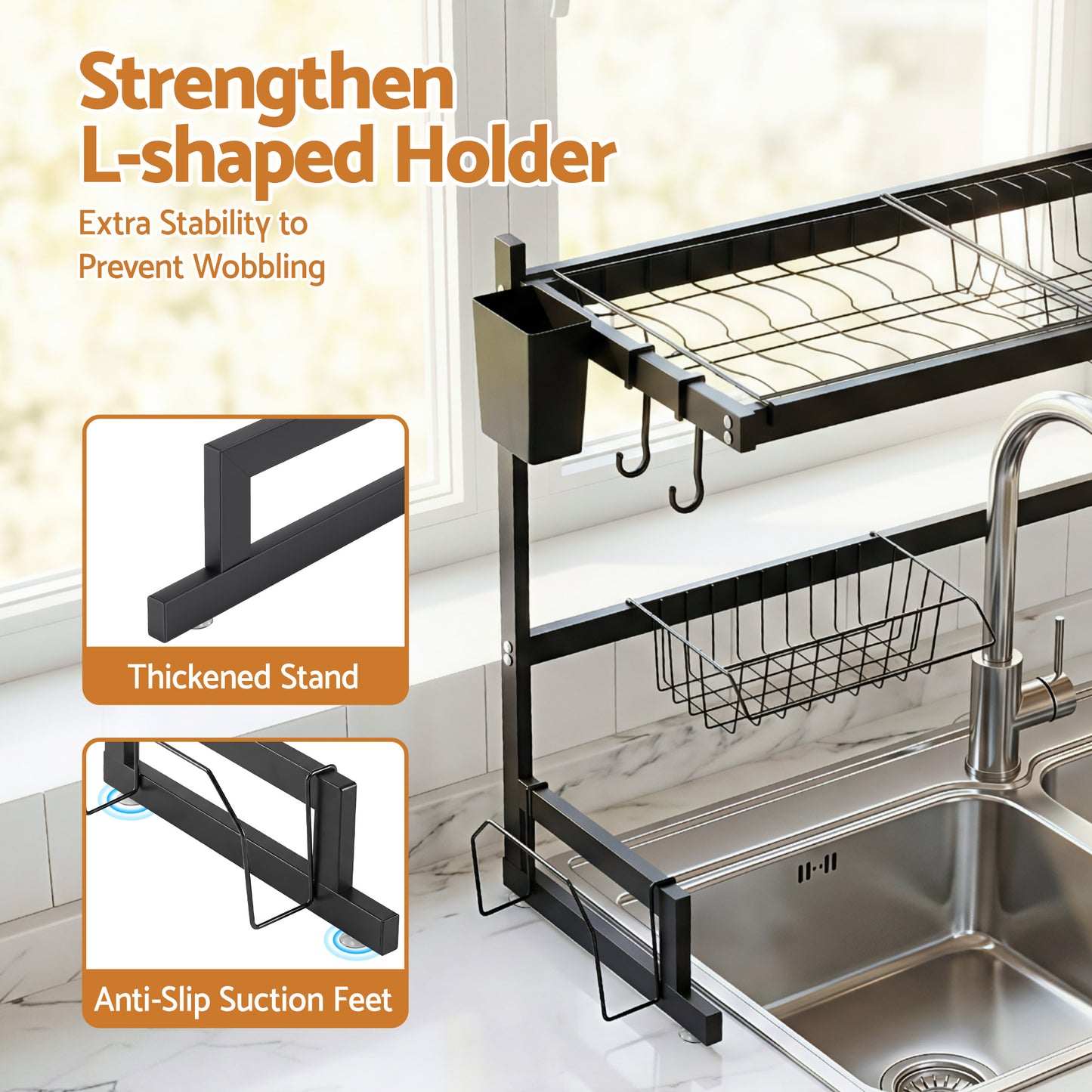 Cefito Dish Drying Rack for Kitchen Storage Organisation Kitchen Sink Organiser Dish Drainer
