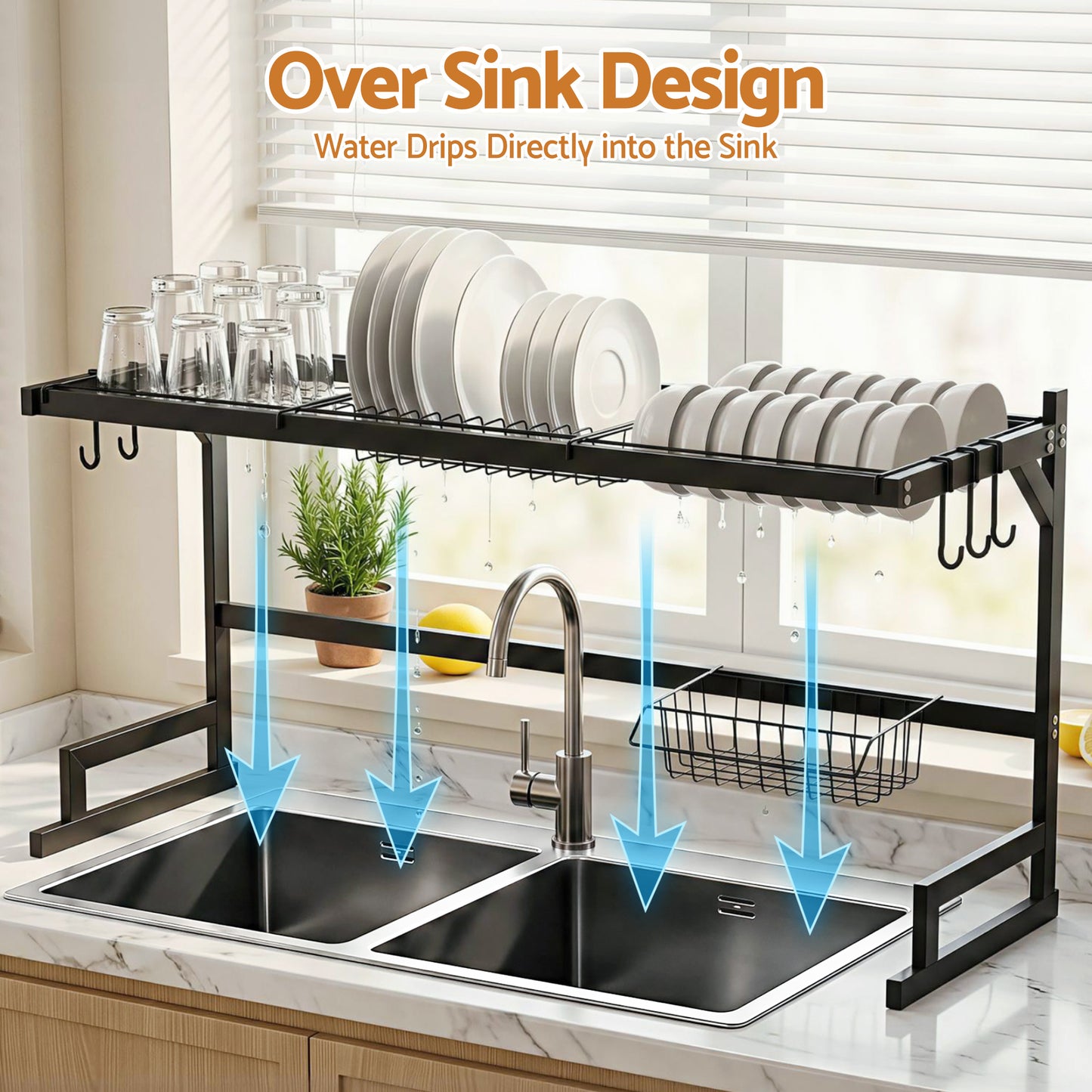 Cefito Dish Drying Rack for Kitchen Storage Organisation Kitchen Sink Organiser Dish Drainer