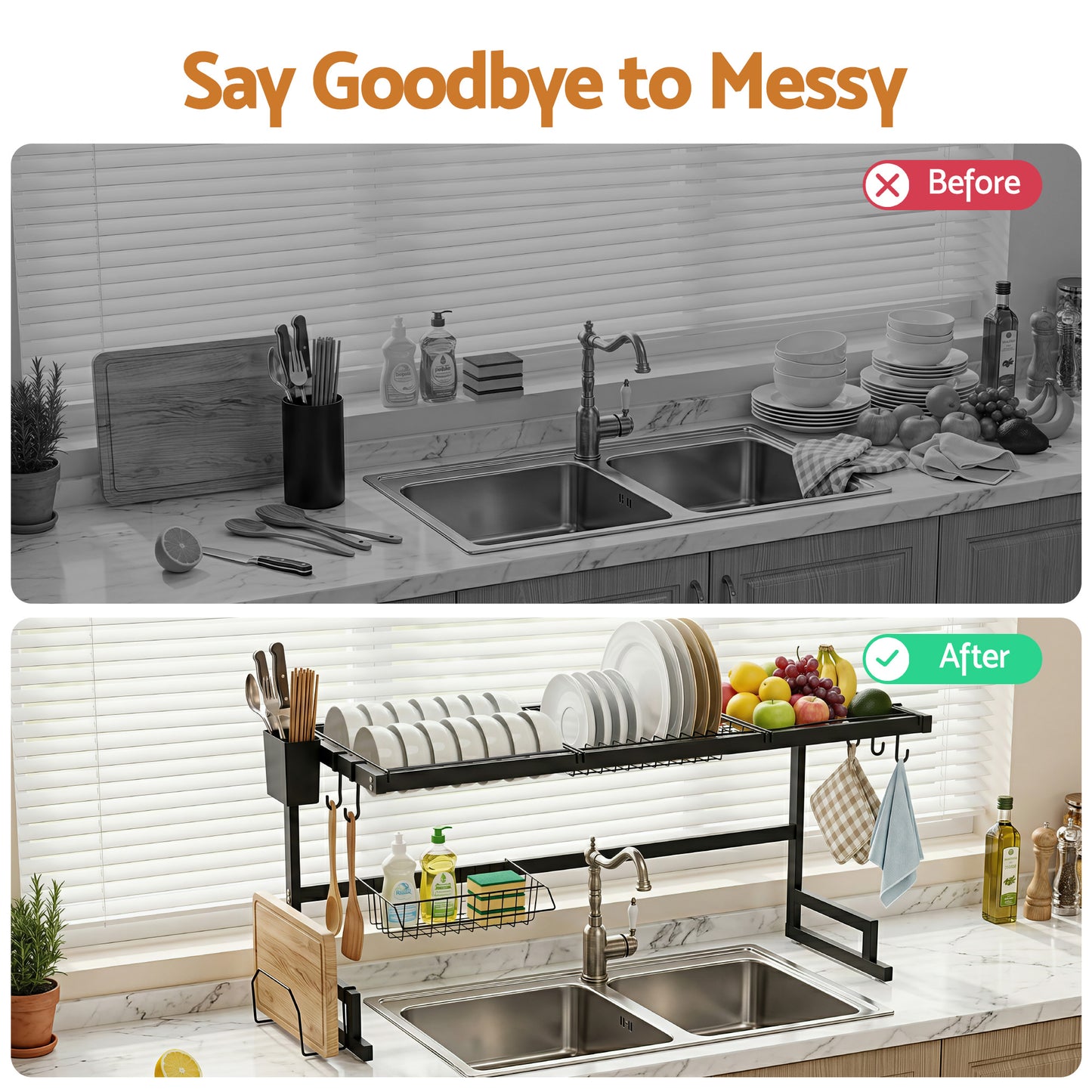 Cefito Dish Drying Rack for Kitchen Storage Organisation Kitchen Sink Organiser Dish Drainer