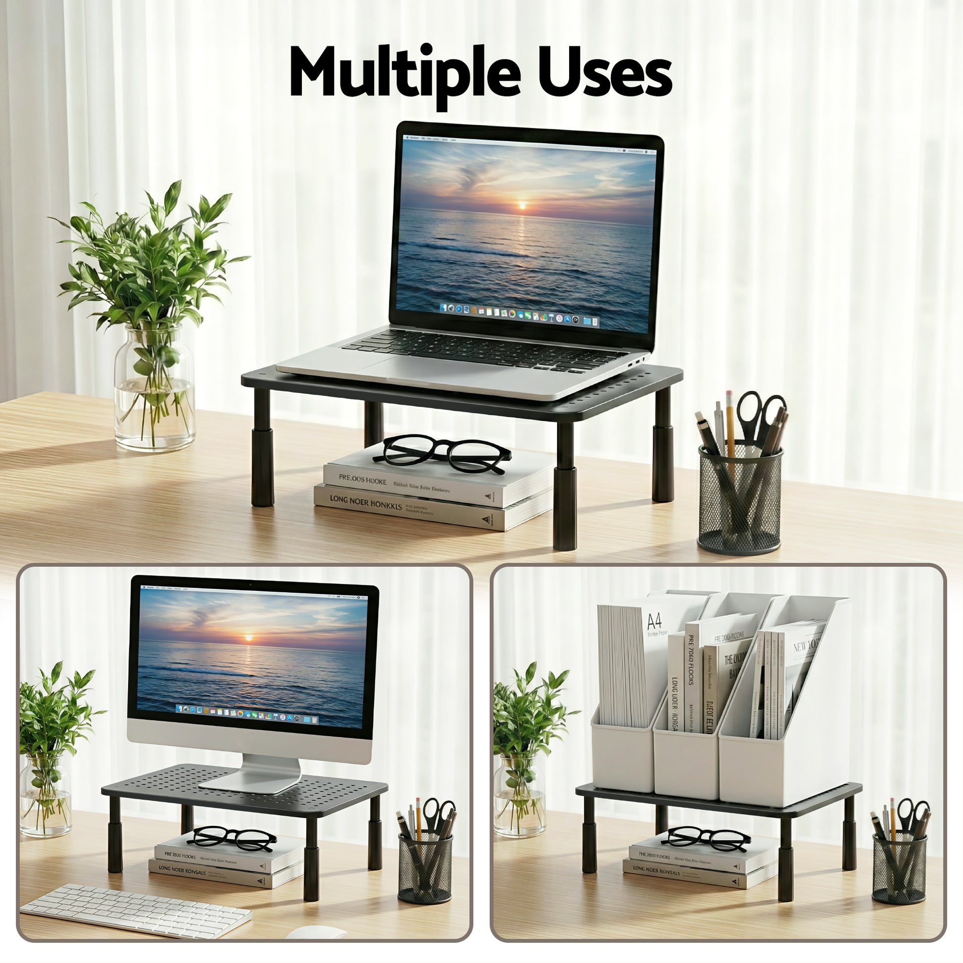 Artiss Monitor Stand Adjustable Riser For Computer Monitor And Laptop 3 Height Desk Organizer Black-5