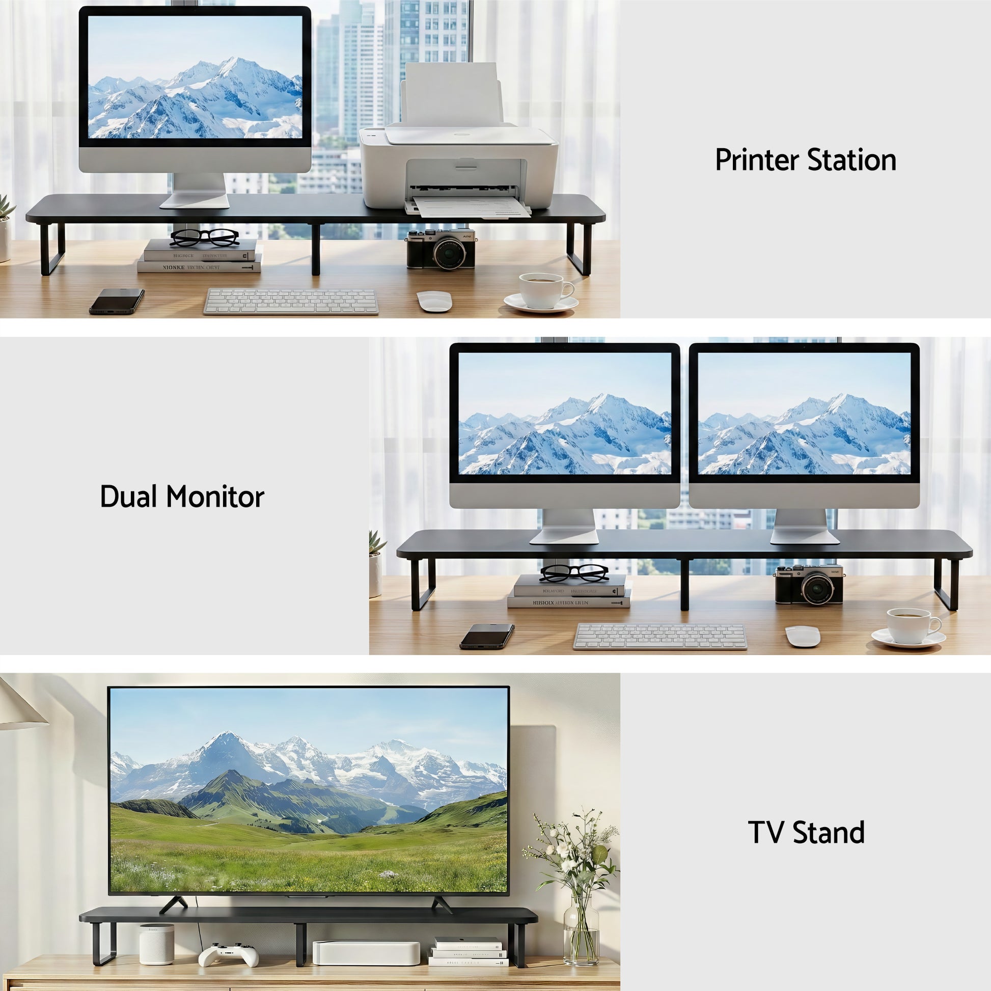 Artiss Dual Monitor Stand 100cm Riser Large Laptop Stand Desk Organiser Black-3