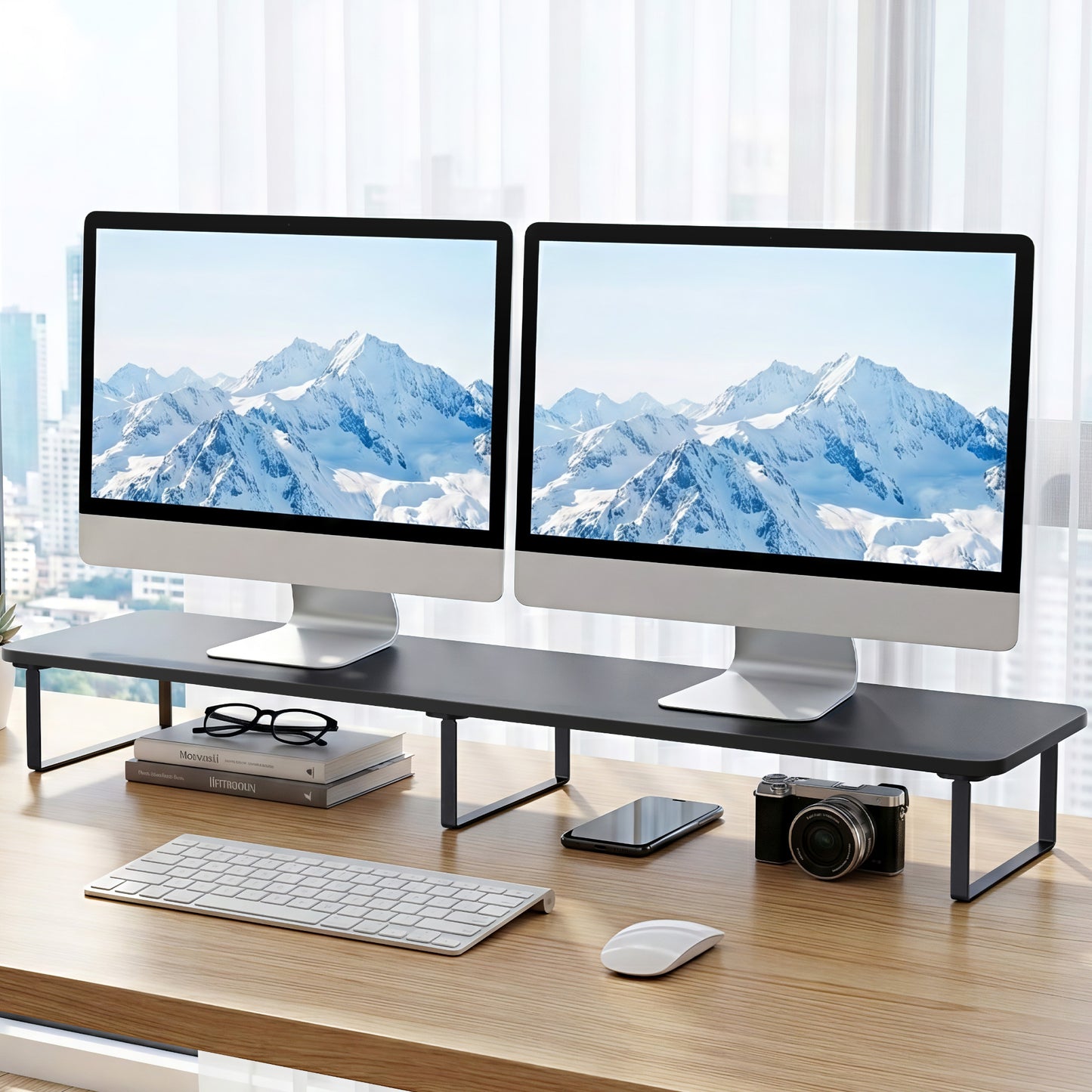 Artiss Dual Monitor Stand 100cm Riser Large Laptop Stand Desk Organiser Black-6