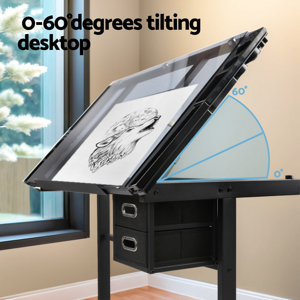 Artiss Drawing Desk Drafting Table Black-3