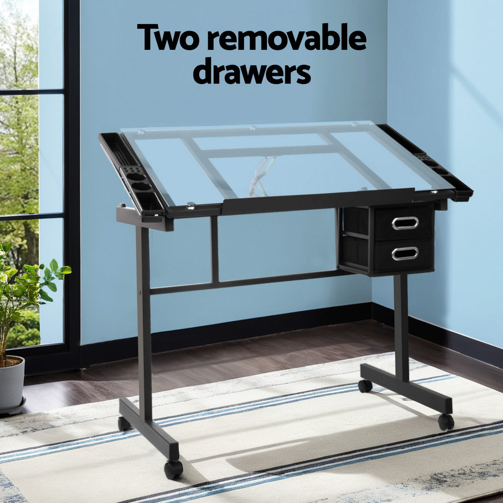 Artiss Drawing Desk Drafting Table Black-4