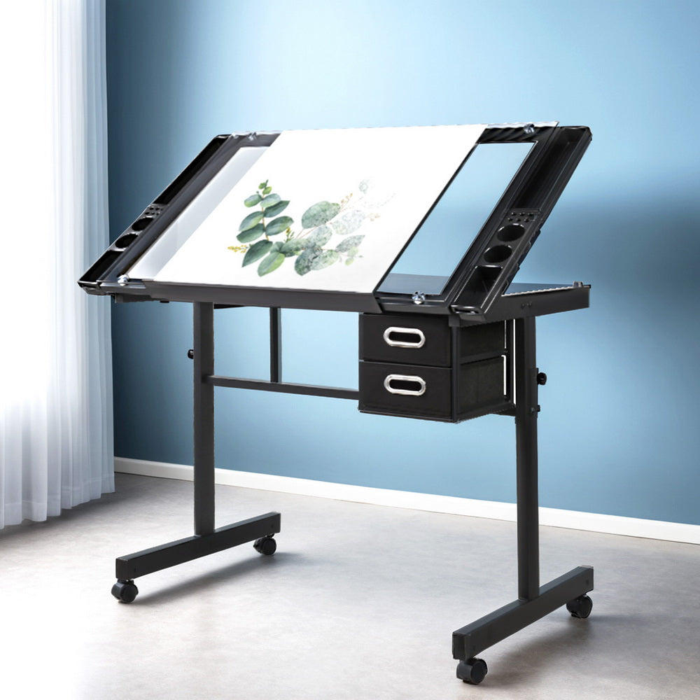 Artiss Drawing Desk Drafting Table Black-7