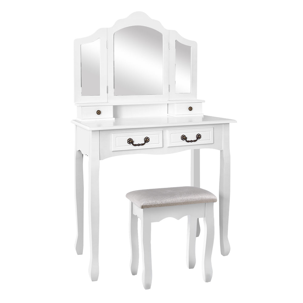 Artiss Dressing Table Stool Set Foldable Mirror White-0