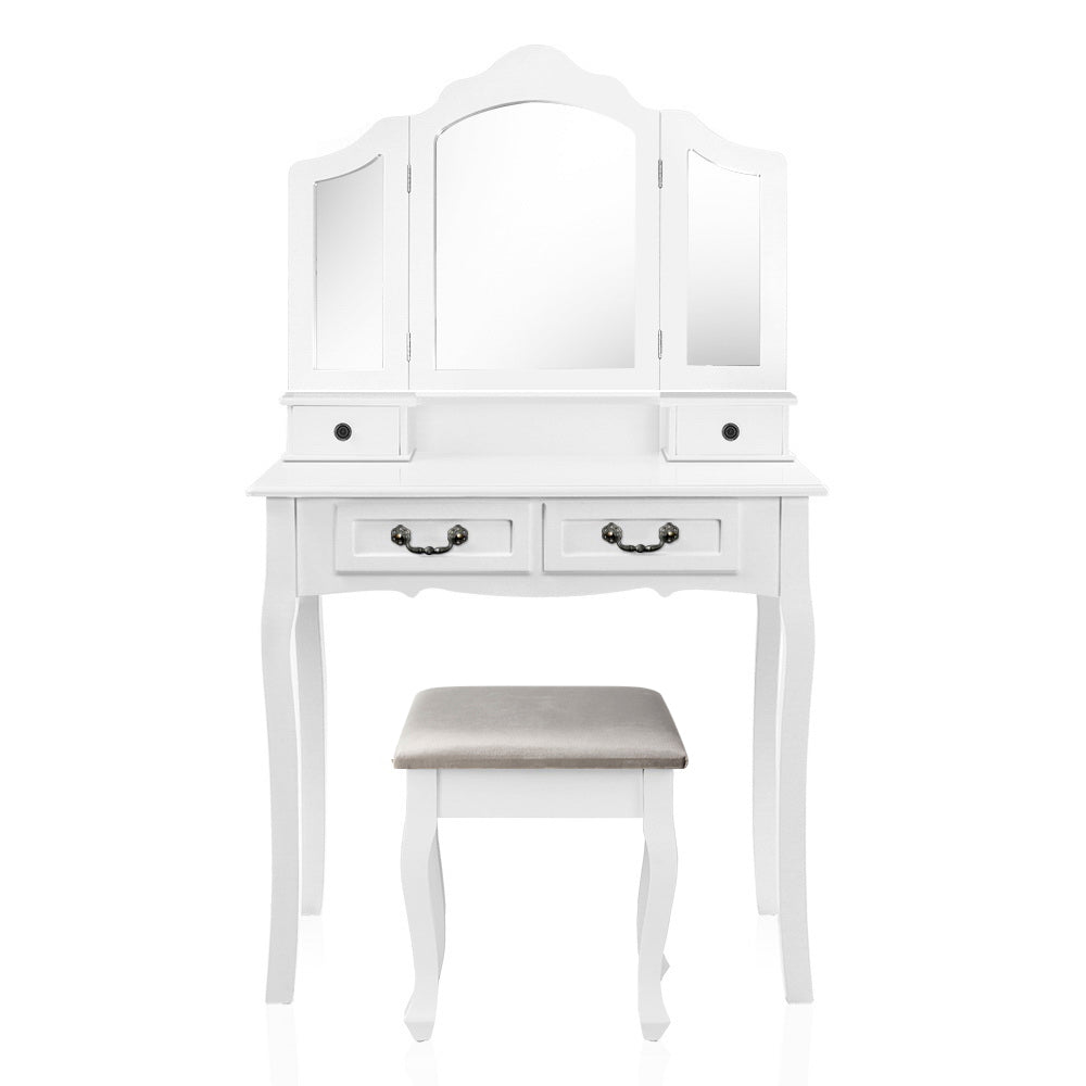 Artiss Dressing Table Stool Set Foldable Mirror White-2