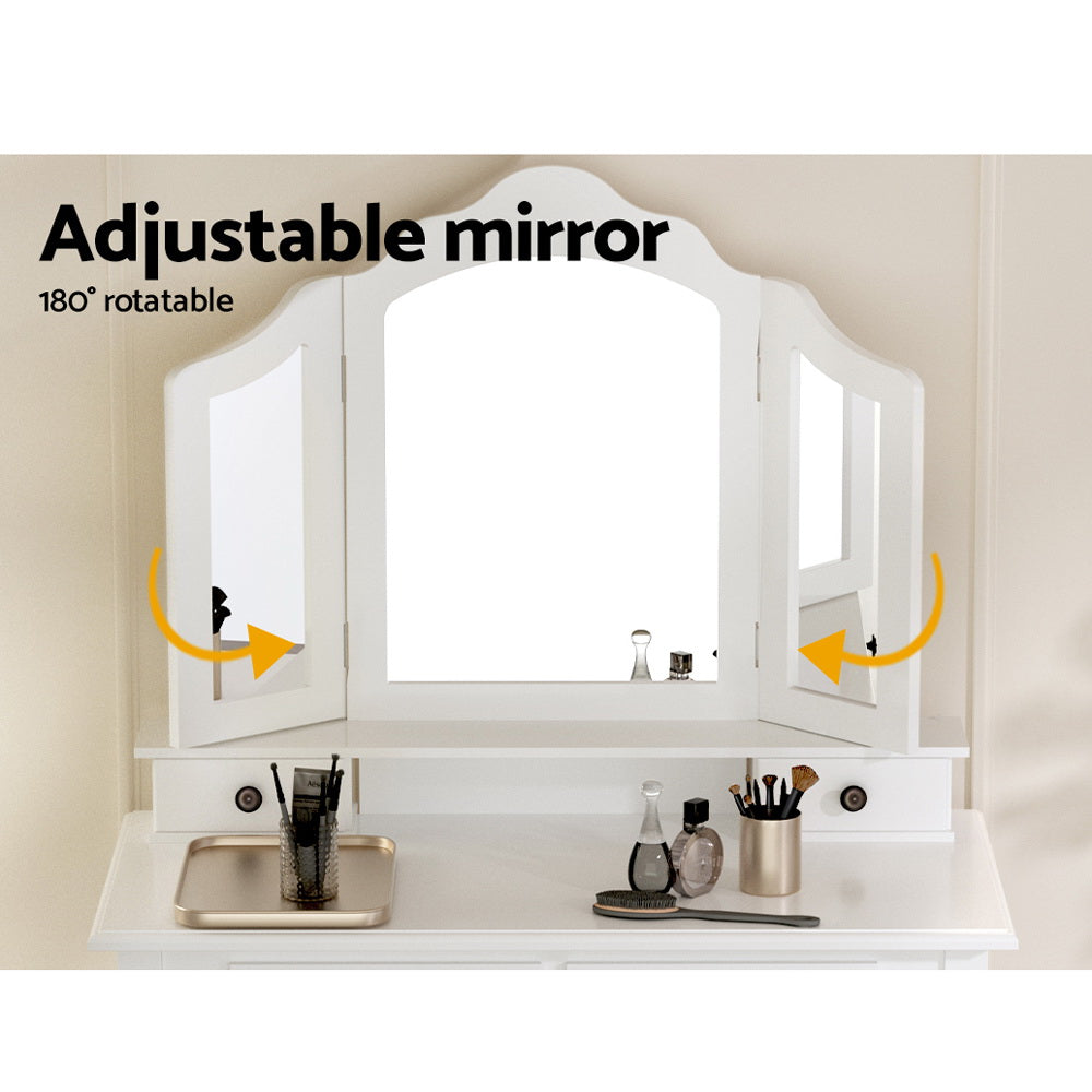 Artiss Dressing Table Stool Set Foldable Mirror White-4