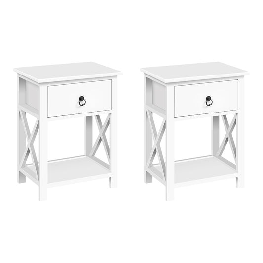 Artiss 2 X Bedside Table 1 Drawer with Shelf - EMMA White-0