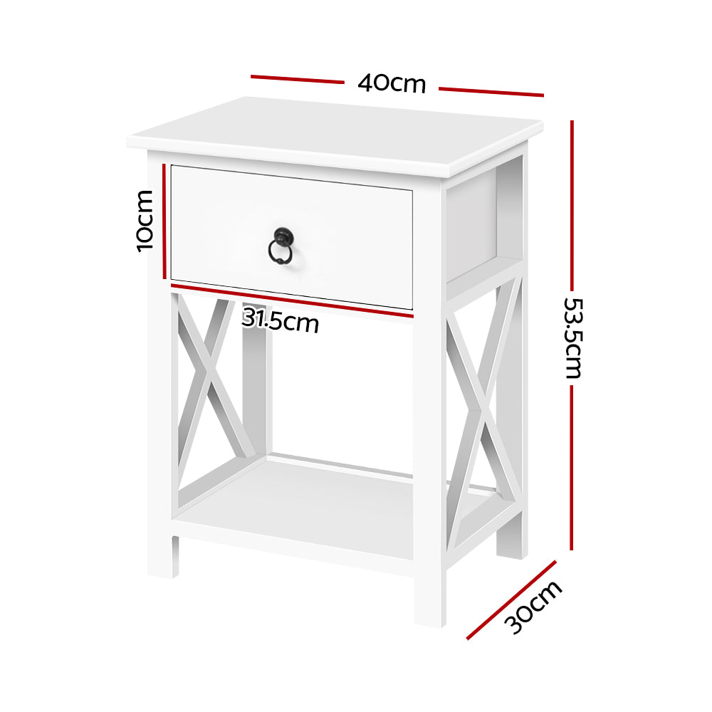 Artiss 2 X Bedside Table 1 Drawer with Shelf - EMMA White-1