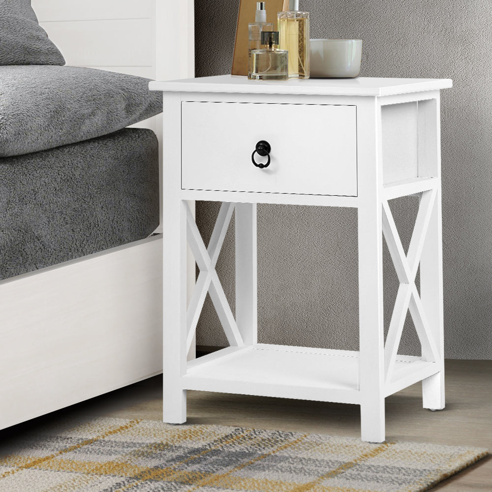 Artiss 2 X Bedside Table 1 Drawer with Shelf - EMMA White-7