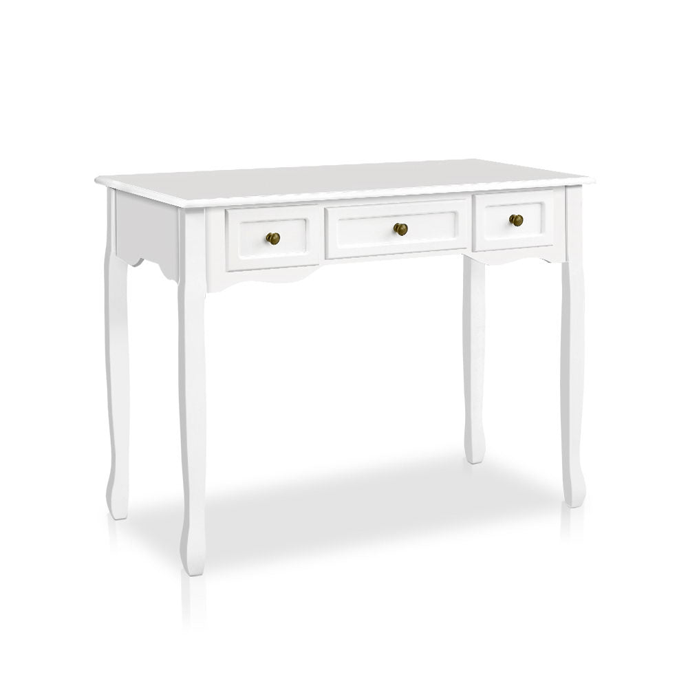 Artiss Console Table 3 Drawers White Hamptons-0