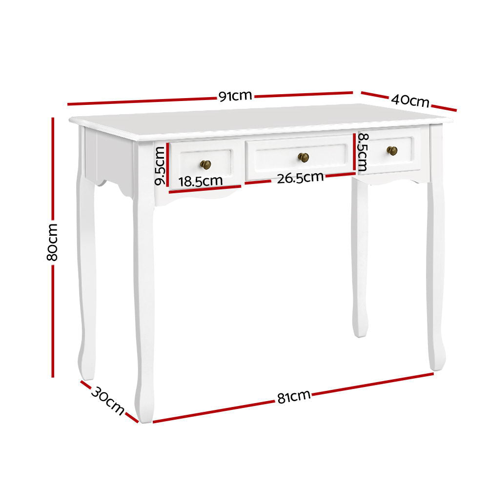 Artiss Console Table 3 Drawers White Hamptons-1