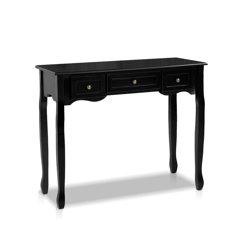 Artiss Console Table 3 Drawers Black Hamptons-0