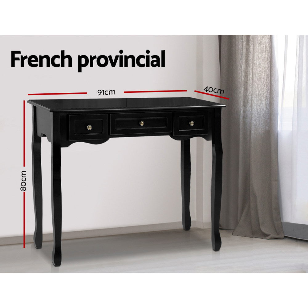 Artiss Console Table 3 Drawers Black Hamptons-1