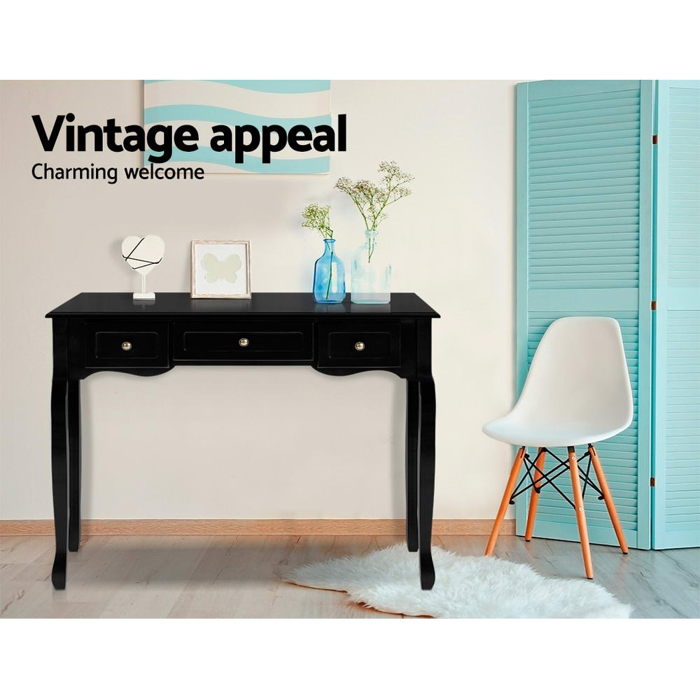 Artiss Console Table 3 Drawers Black Hamptons-2