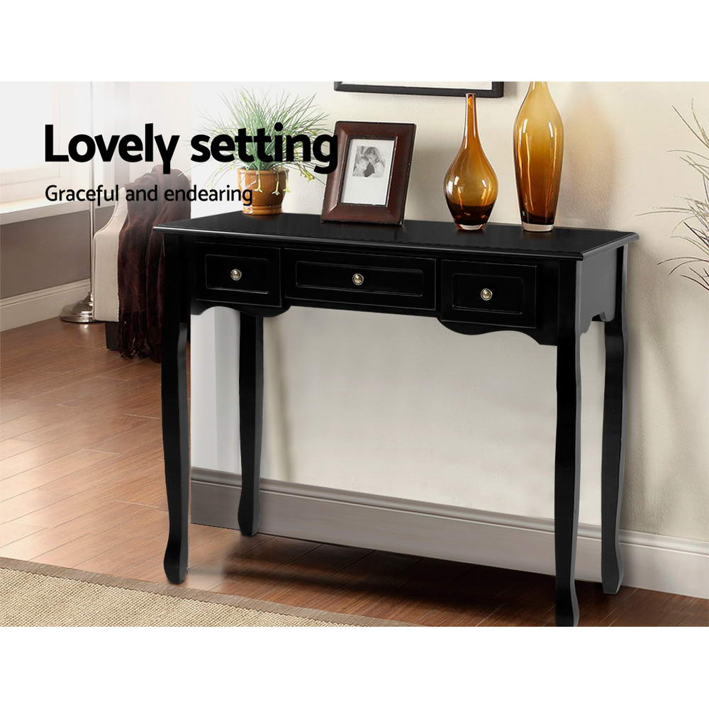 Artiss Console Table 3 Drawers Black Hamptons-3