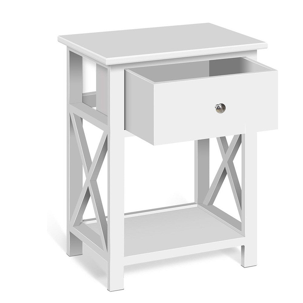 Artiss Bedside Table 1 Drawer with Shelf - EMMA White-0