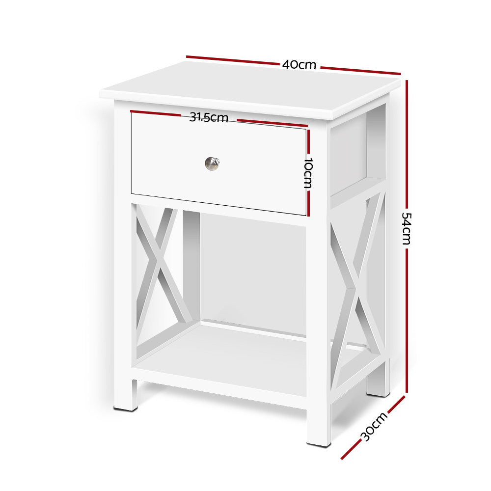 Artiss Bedside Table 1 Drawer with Shelf - EMMA White-1